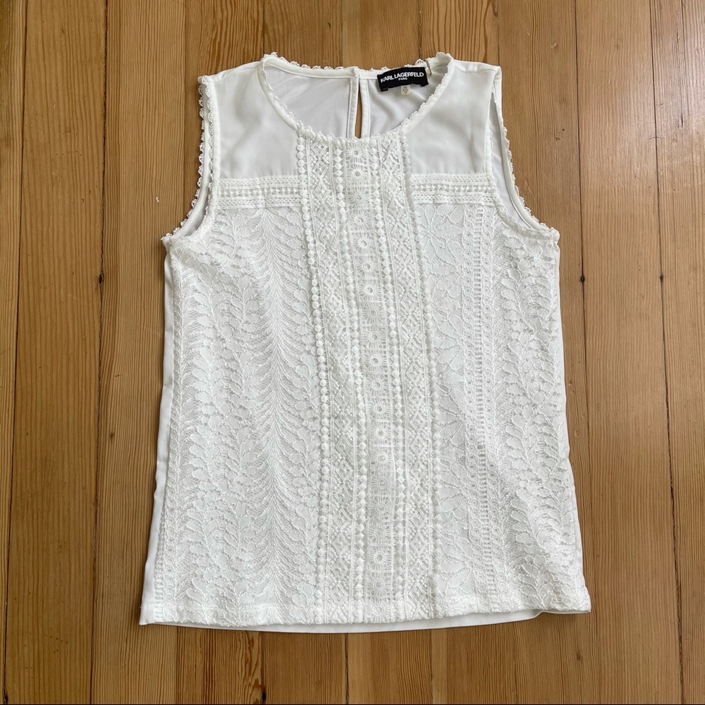 Karl Lagerfeld white embroidered sleeves blouse